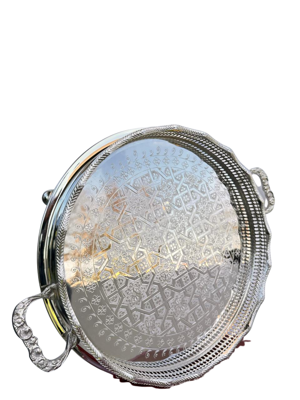Al Bahiya Moroccan Serving Tray | Hand-Engraved Copper Tea Tray