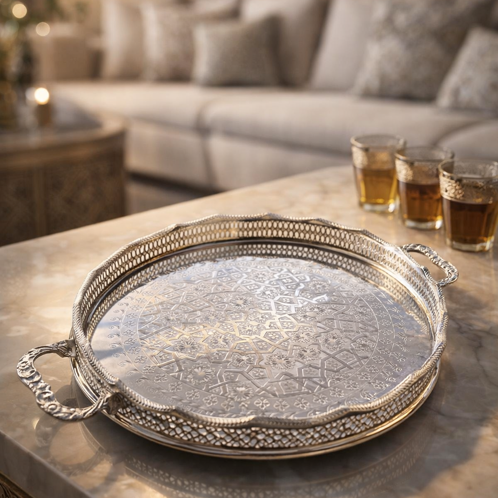 moroccan copper tray engraved luxury