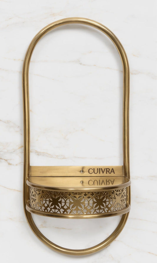 Aura brass wall shelf with CUIVRA engraved back plate