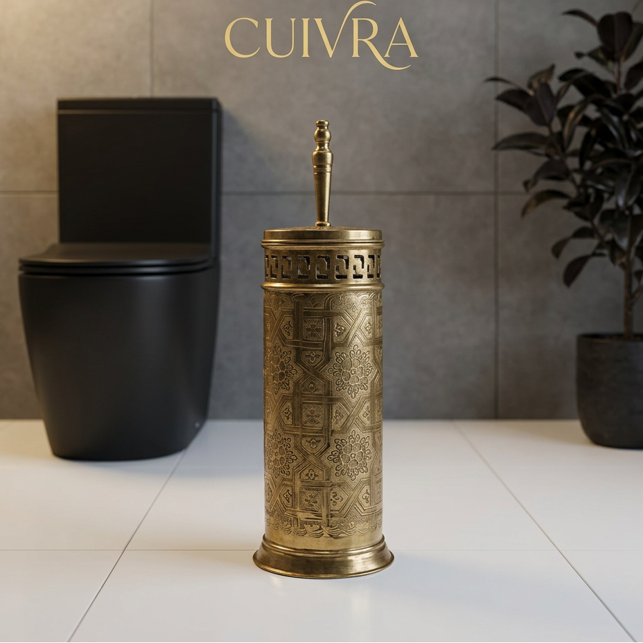 Luxury Engraved Copper Toilet Brush Holder | Moroccan Design