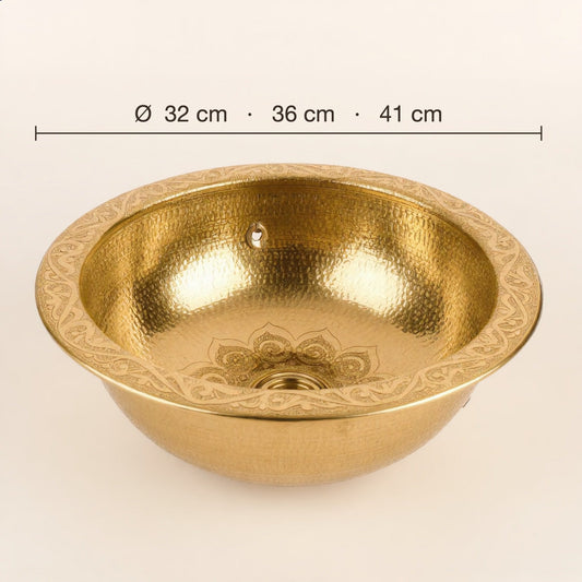Moroccan hammered brass vessel sink, diameter 32, 36 or 41 cm, Cuivra