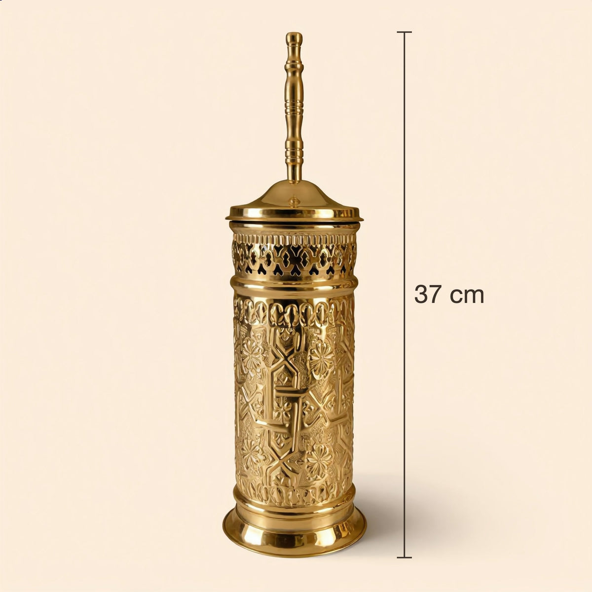 Engraved brass toilet brush holder, height 37 cm, Cuivra