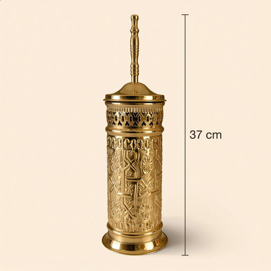 Engraved brass toilet brush holder, height 37 cm, Cuivra