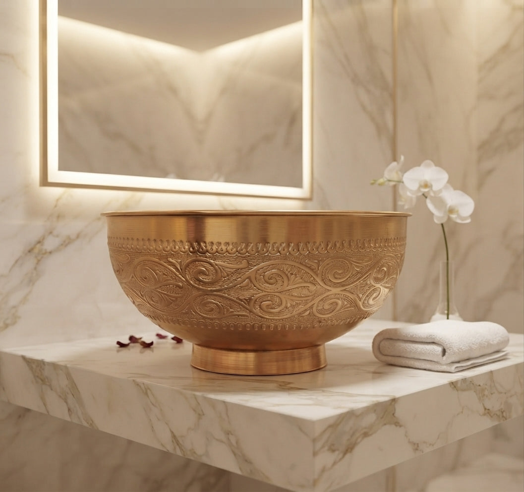 Nomad Pure Copper Vessel Sink | Moroccan Engraved Hand Wash Basin