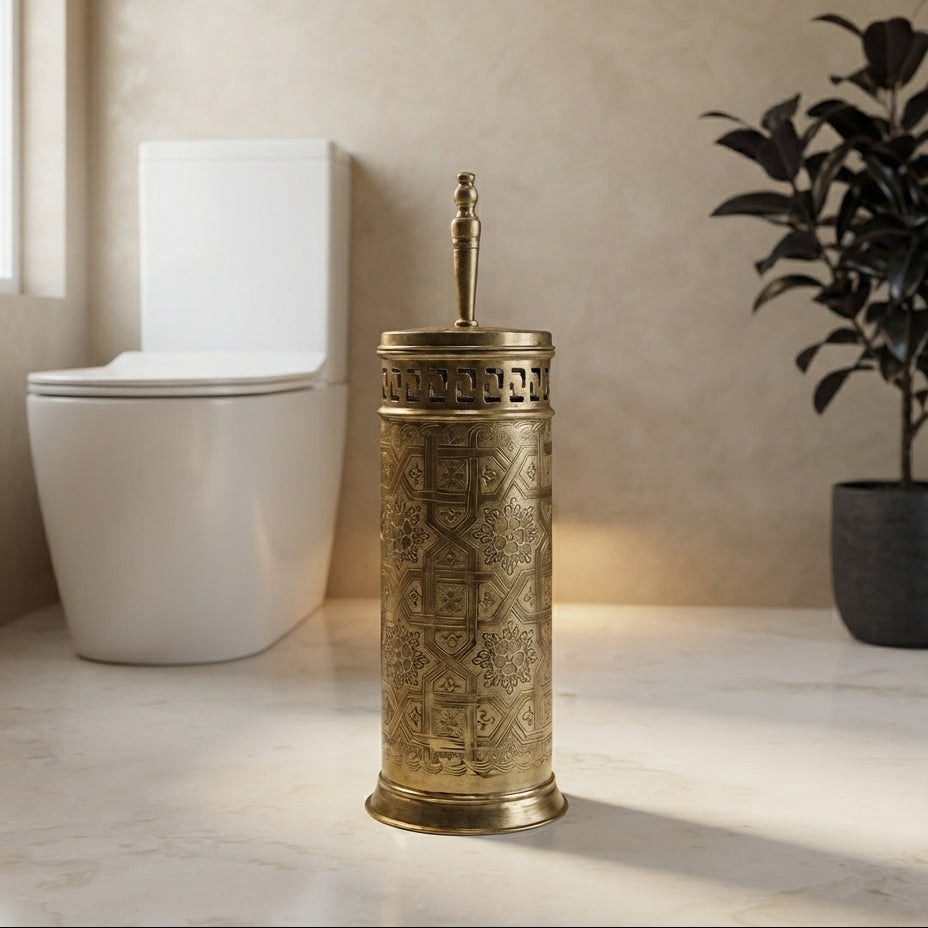 Luxury Engraved Copper Toilet Brush Holder | Moroccan Design