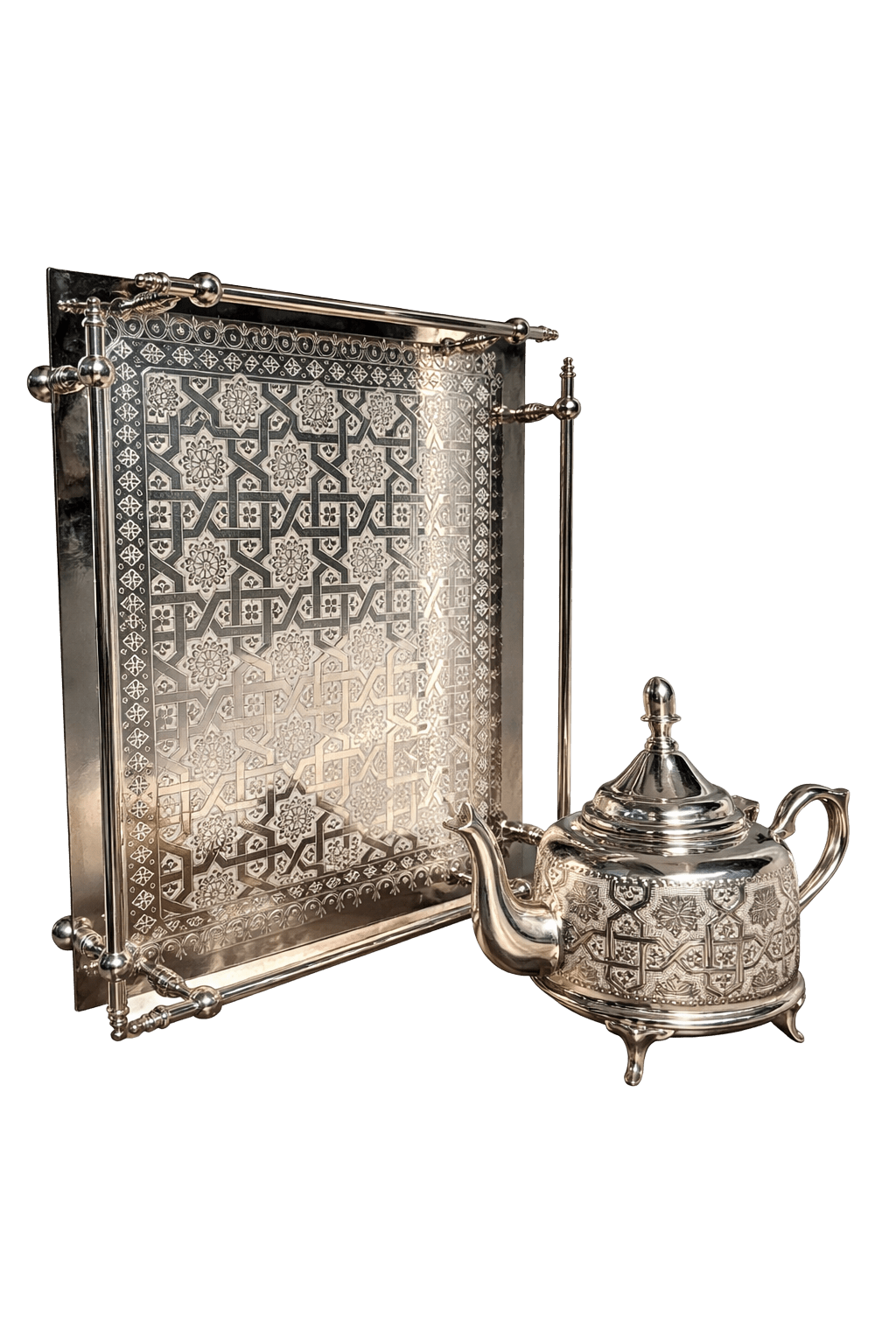 Floura Moroccan Tea Set, Silver-Finish Brass