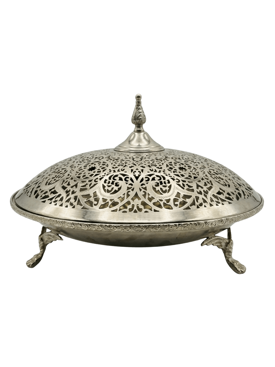 Plateau Royal Moroccan Copper Tray, Engraved Brass, Silver Finish